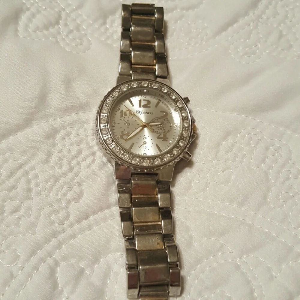 Macy's‎ Silver & Large Crystal Watch
